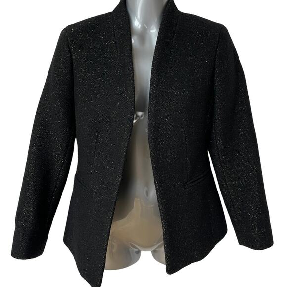 J. Crew Blazer Black Gold Metallic Open Front Wool Blend Jacket Women's Size 2 - Picture 11 of 11